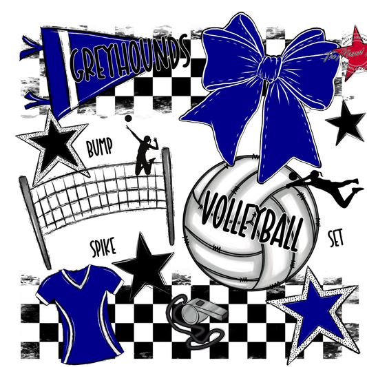 Greyhounds Checkers Volleyball Spirit Design-Blue