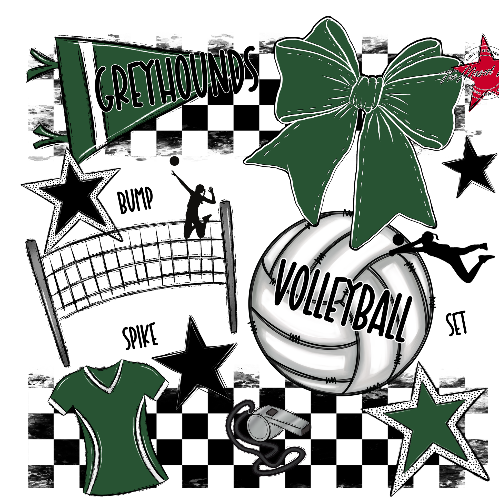 Greyhounds Checkers Volleyball Spirit Design-Green