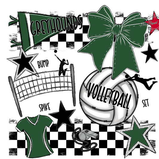 Greyhounds Checkers Volleyball Spirit Design-Green