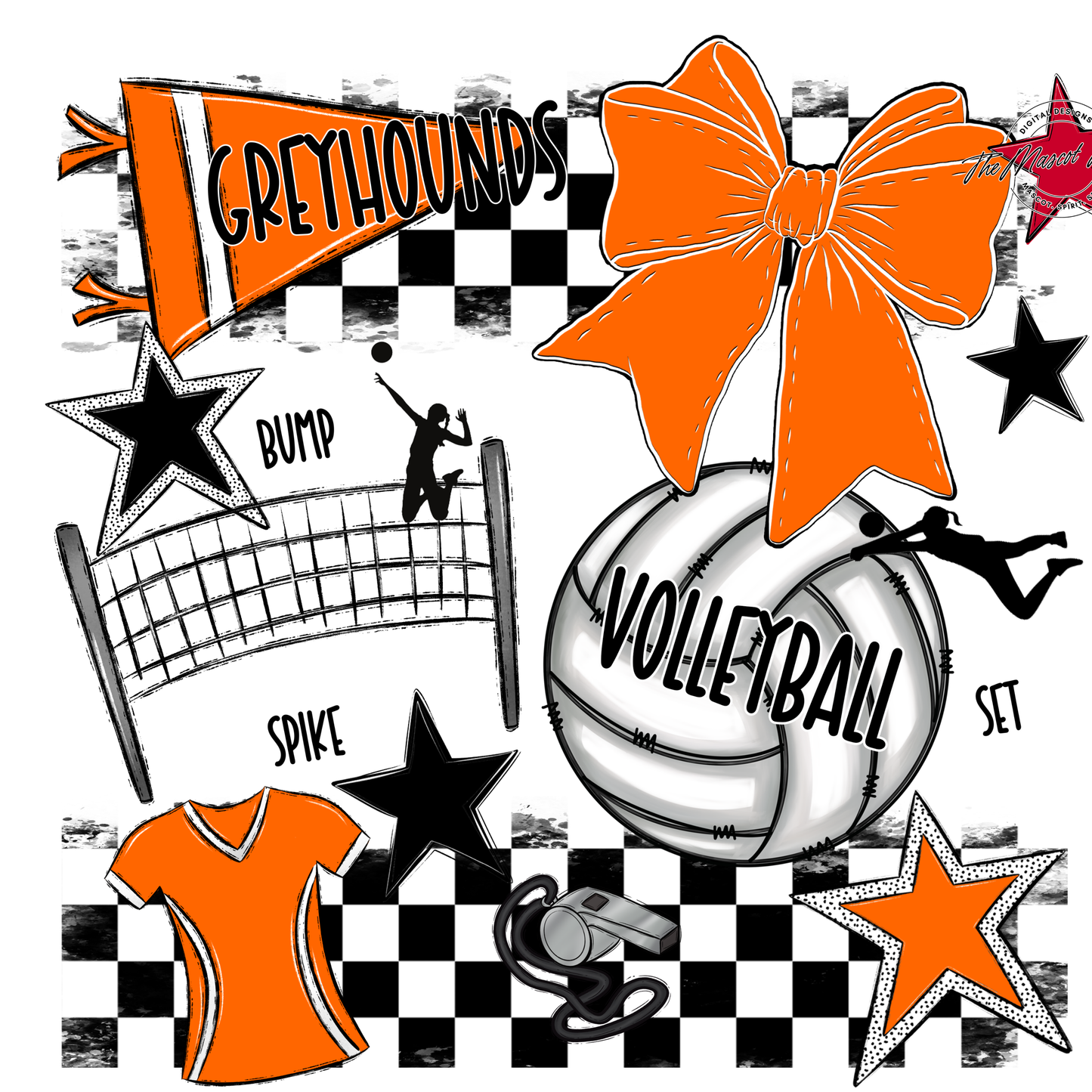 Greyhounds Checkers Volleyball Spirit Design-Orange