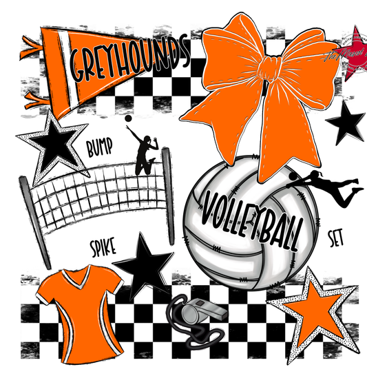 Greyhounds Checkers Volleyball Spirit Design-Orange