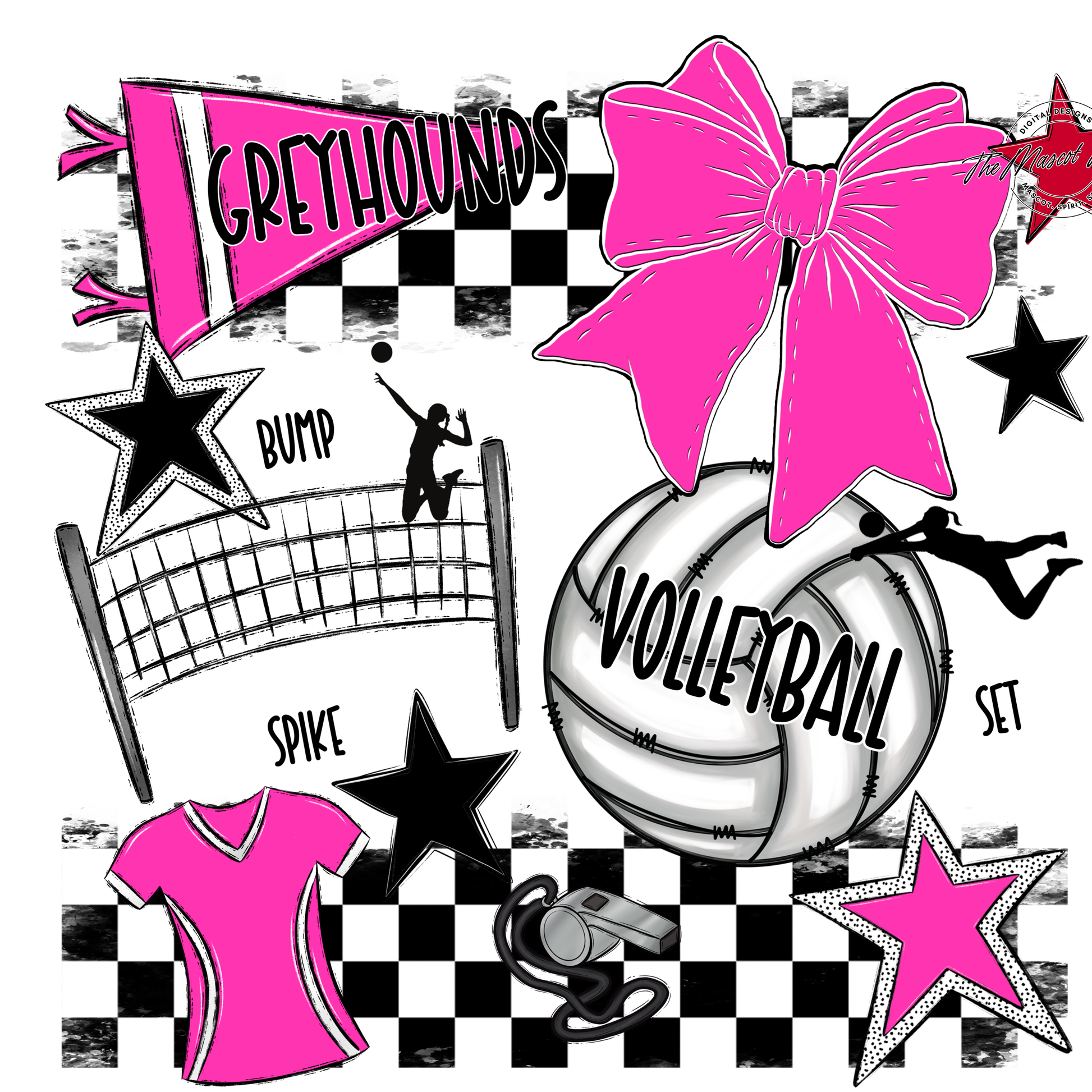 Greyhounds Checkers Volleyball Spirit Design-Pink