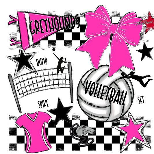 Greyhounds Checkers Volleyball Spirit Design-Pink