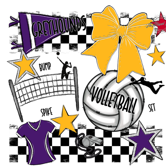 Greyhounds Checkers Volleyball Spirit Design-Purple-Yellow