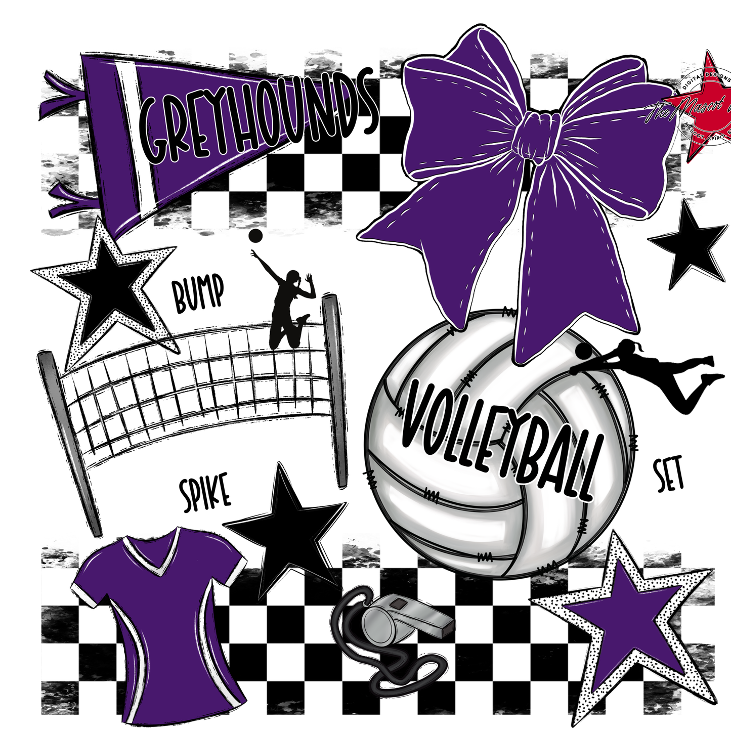 Greyhounds Checkers Volleyball Spirit Design-Purple