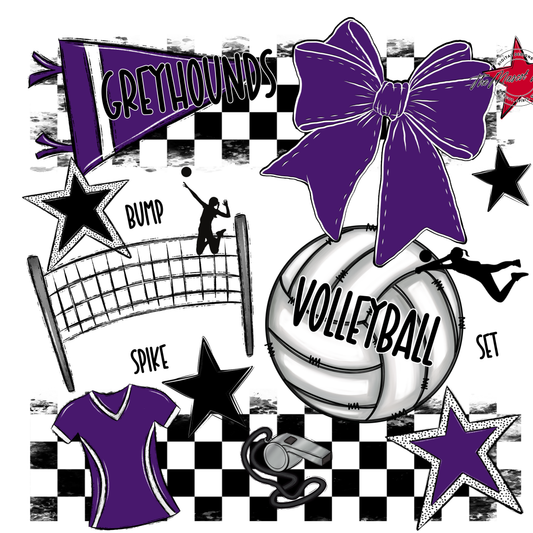 Greyhounds Checkers Volleyball Spirit Design-Purple