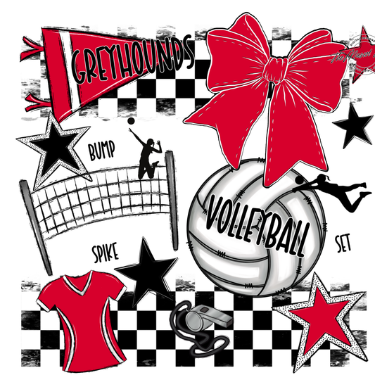 Greyhounds Checkers Volleyball Spirit Design-Red