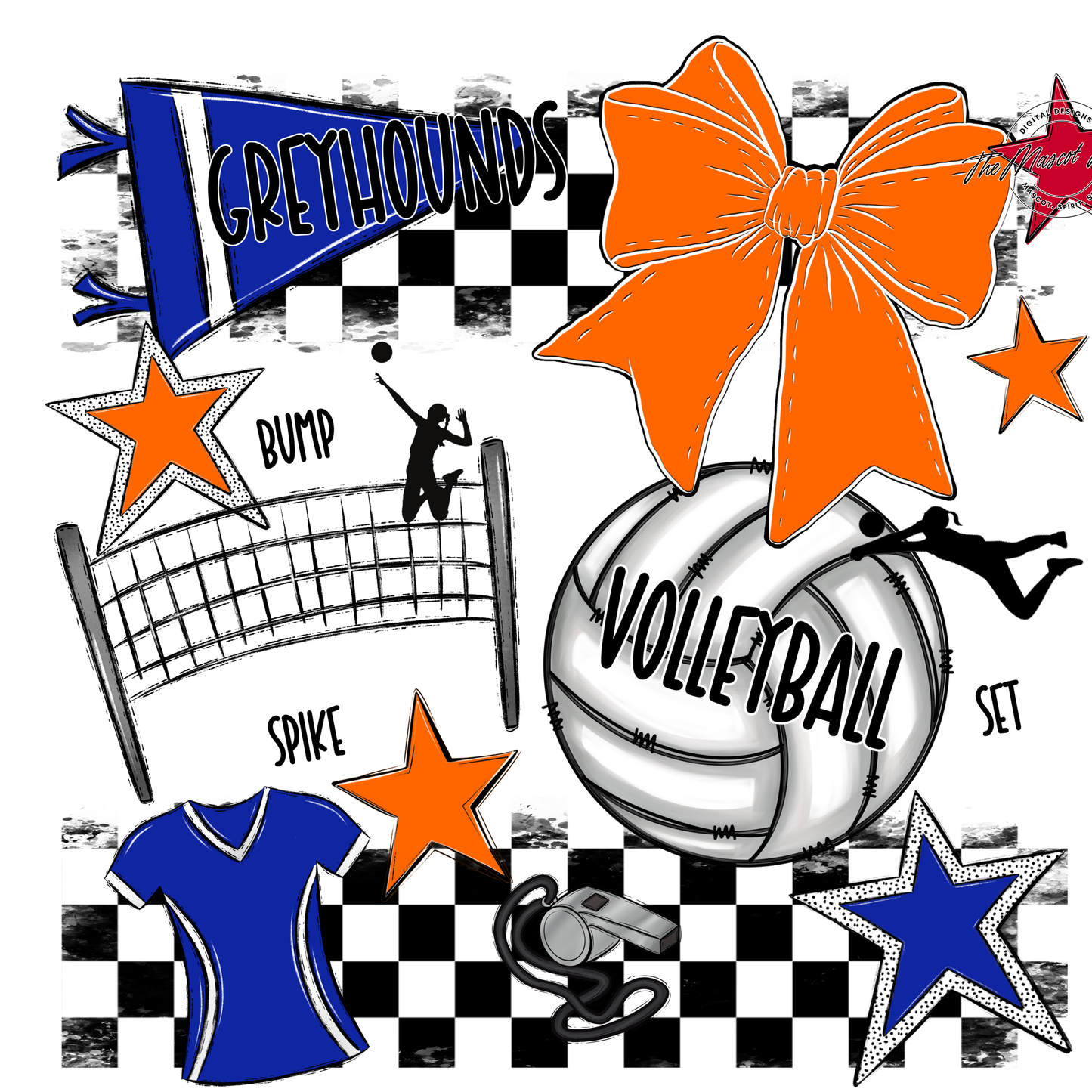 Greyhounds Checkers Volleyball Spirit Design-Royal Blue-Orange