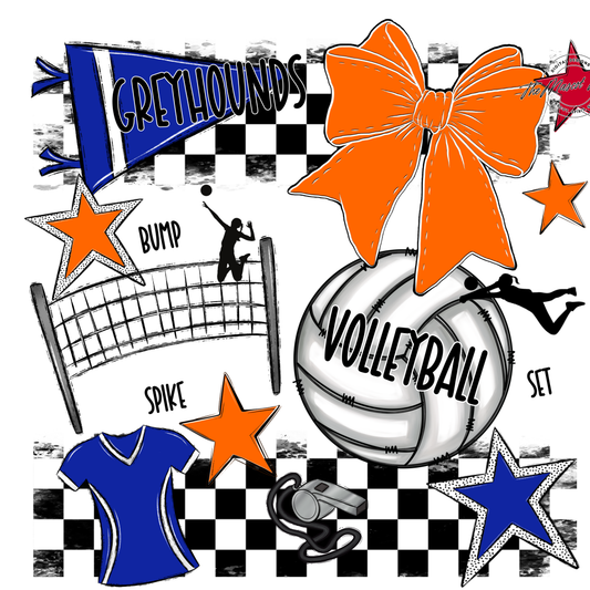 Greyhounds Checkers Volleyball Spirit Design-Royal Blue-Orange