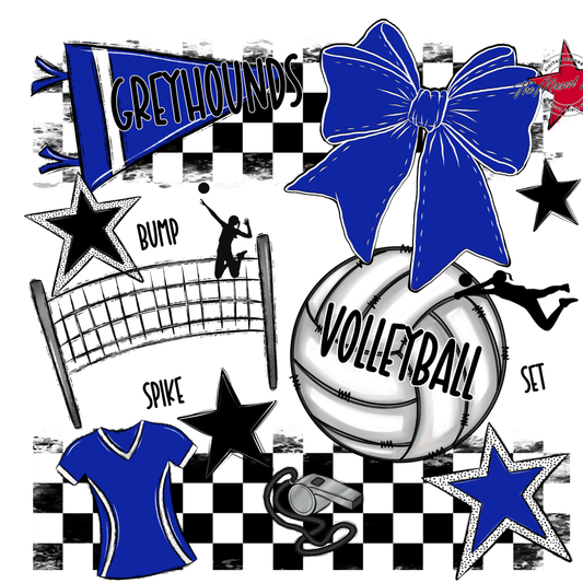 Greyhounds Checkers Volleyball Spirit Design-Royal Blue