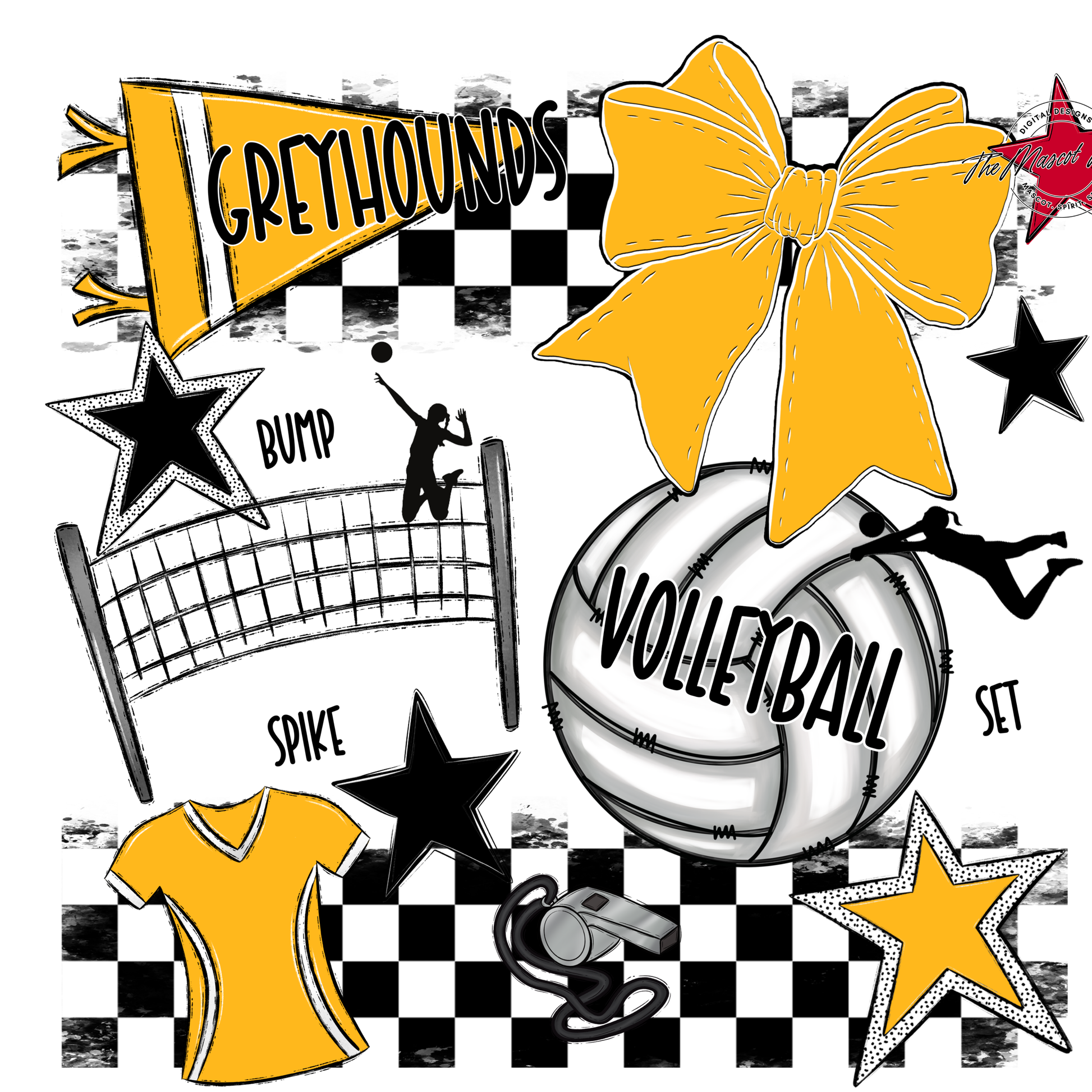 Greyhounds Checkers Volleyball Spirit Design-Yellow