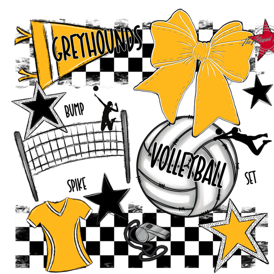 Greyhounds Checkers Volleyball Spirit Design-Yellow