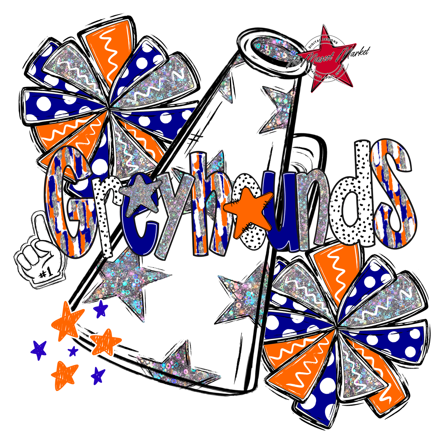 Greyhounds Cheer Megaphone Scrape-Blue-Orange