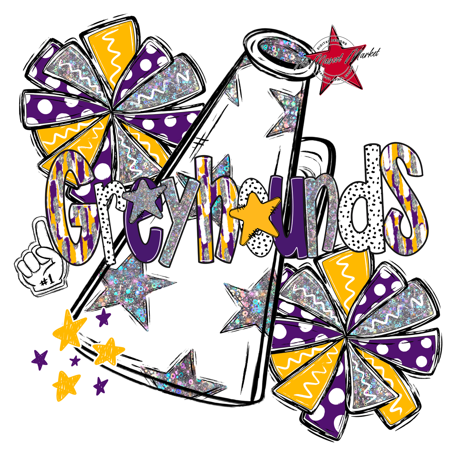 Greyhounds Cheer Megaphone Scrape-Purple-Yellow