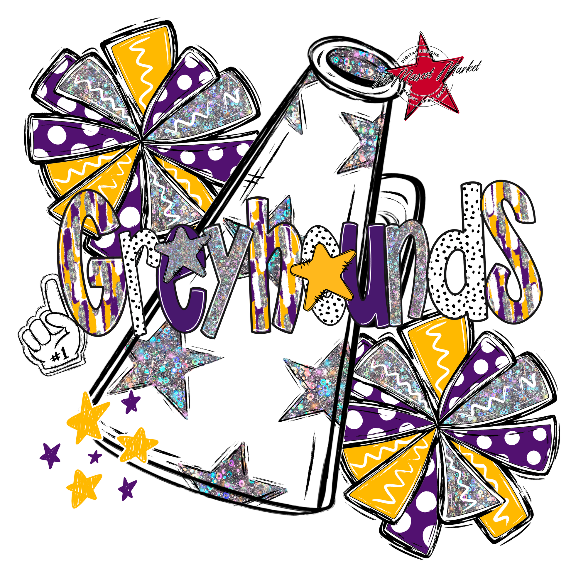 Greyhounds Cheer Megaphone Scrape-Purple-Yellow