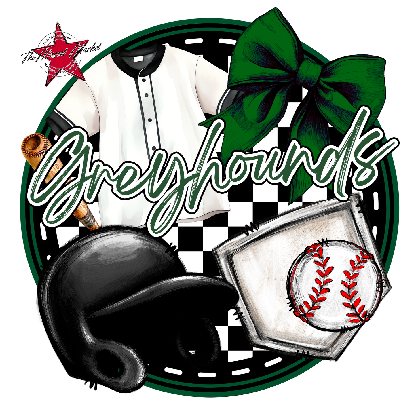 Greyhounds Circle Baseball Design-Green