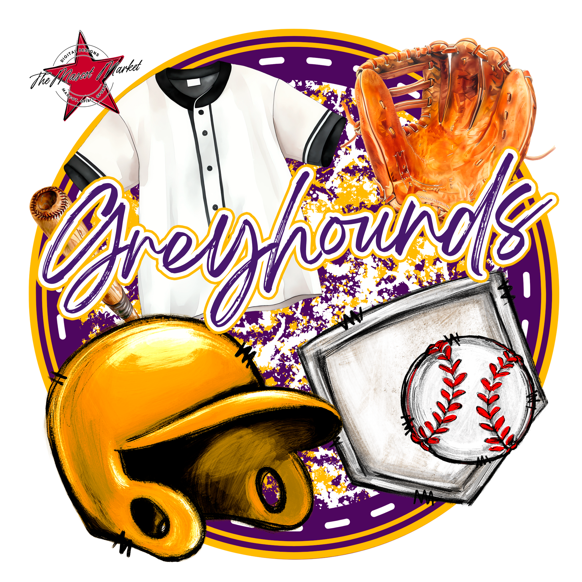 Greyhounds Circle Baseball Design-Purple-Yellow