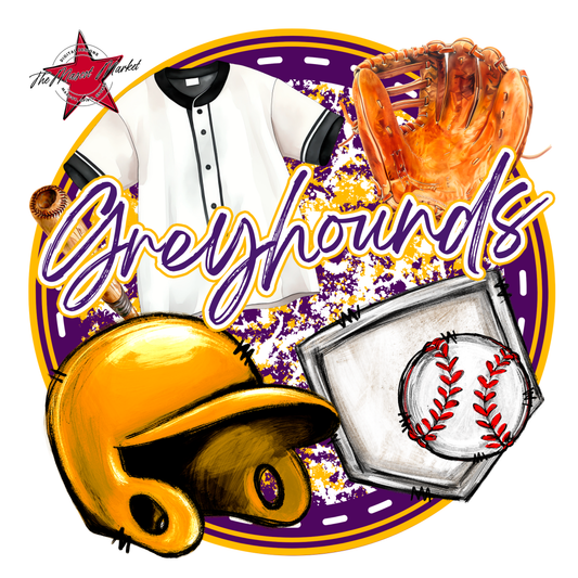Greyhounds Circle Baseball Design-Purple-Yellow