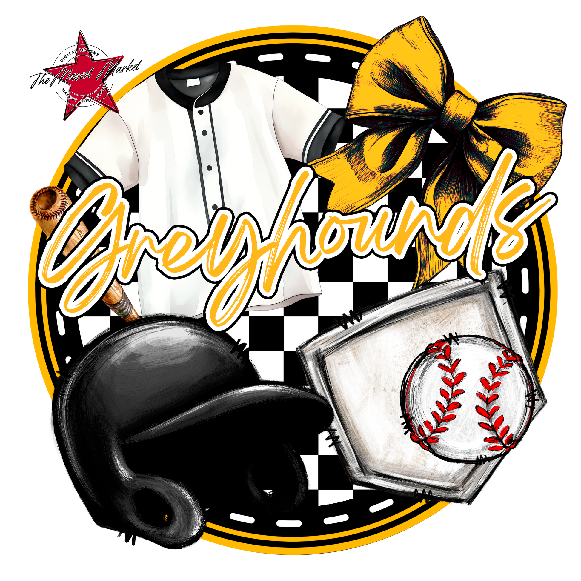 Greyhounds Circle Baseball Design-Yellow