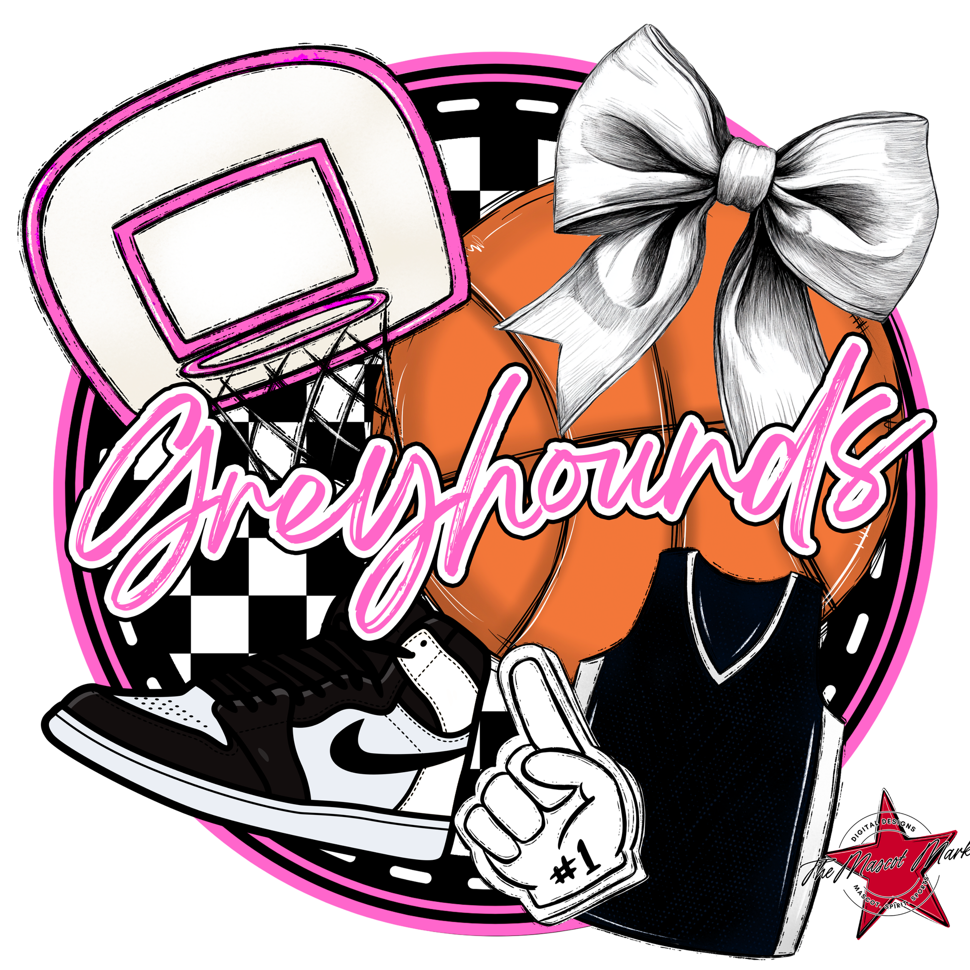Greyhounds Circle Basketball Design-Baby Pink