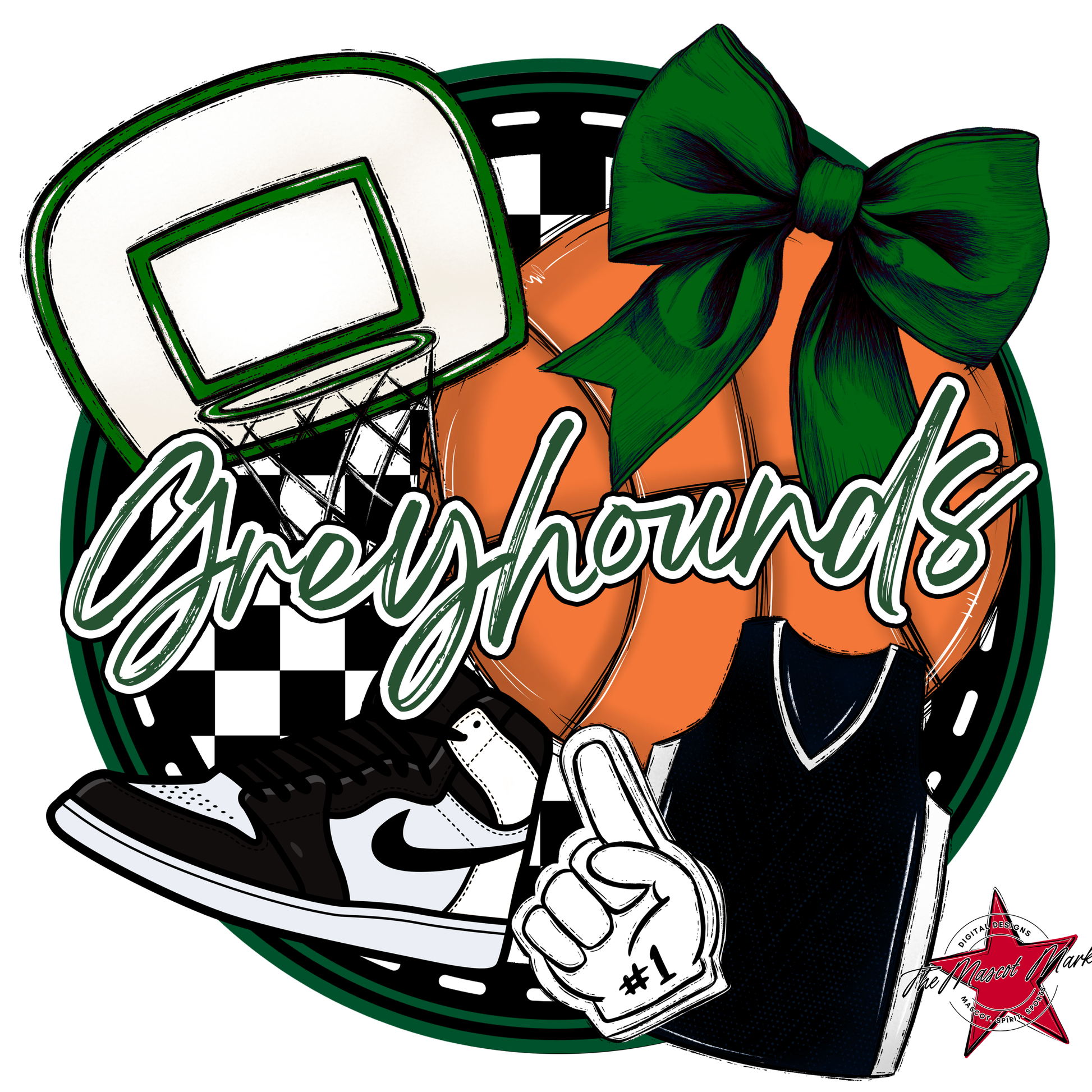 Greyhounds Circle Basketball Design-Green