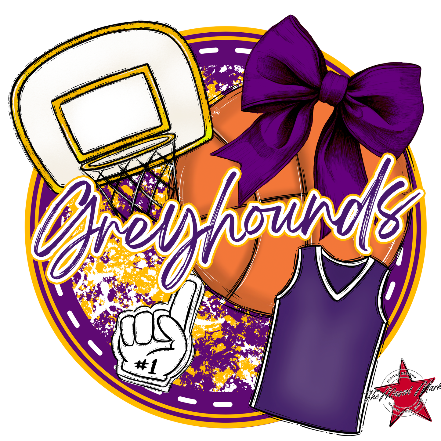Greyhounds Circle Basketball Design-Purple-Yellow