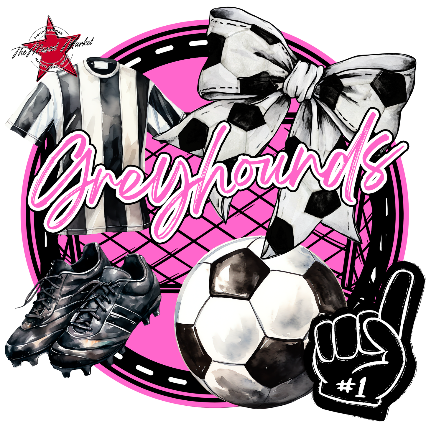 Greyhounds Circle Soccer Design-Baby Pink
