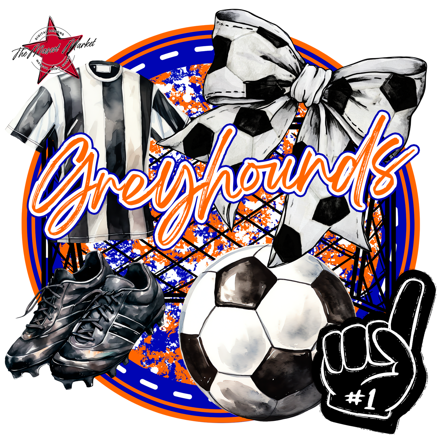 Greyhounds Circle Soccer Design-Blue-Orange