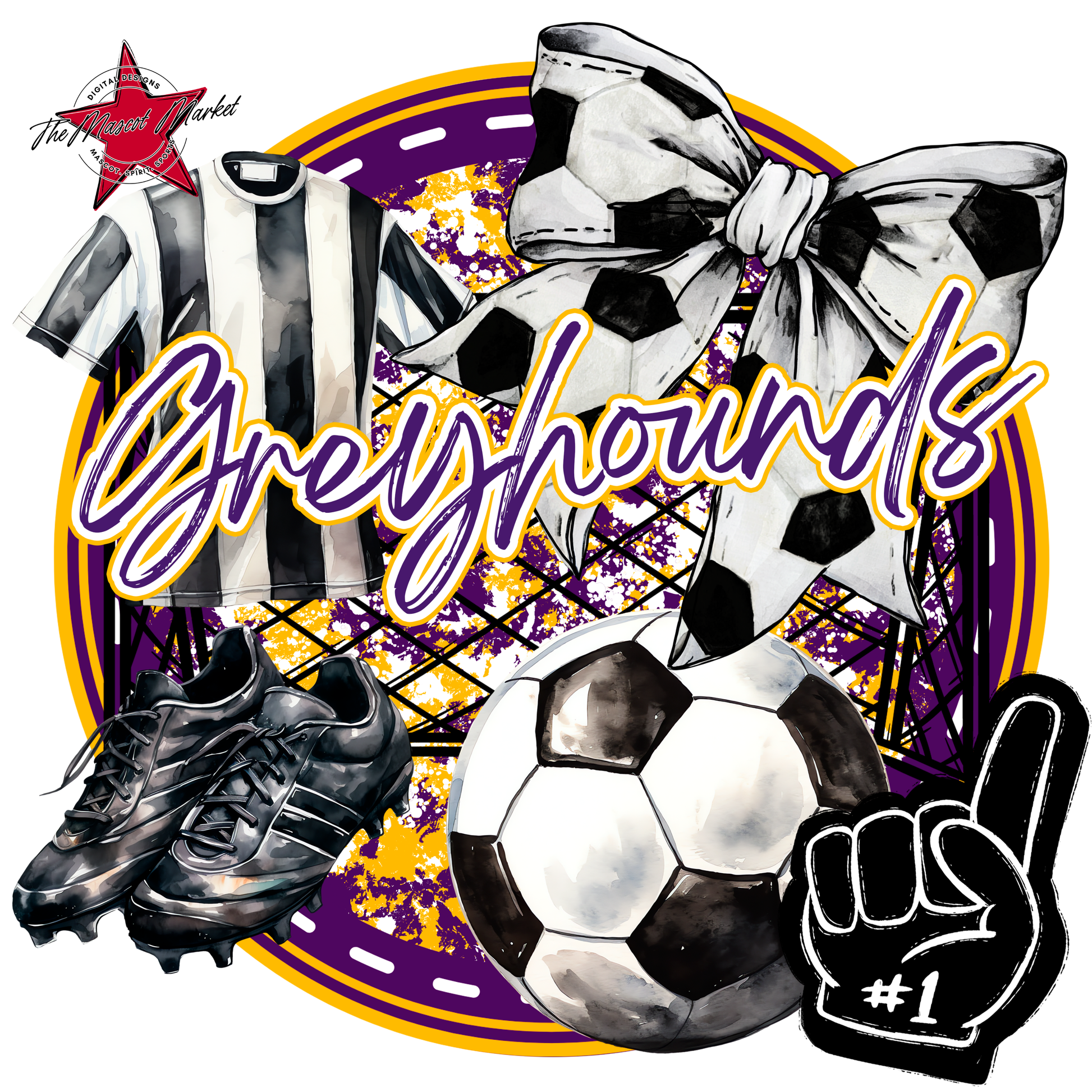 Greyhounds Circle Soccer Design-Purple-Yellow