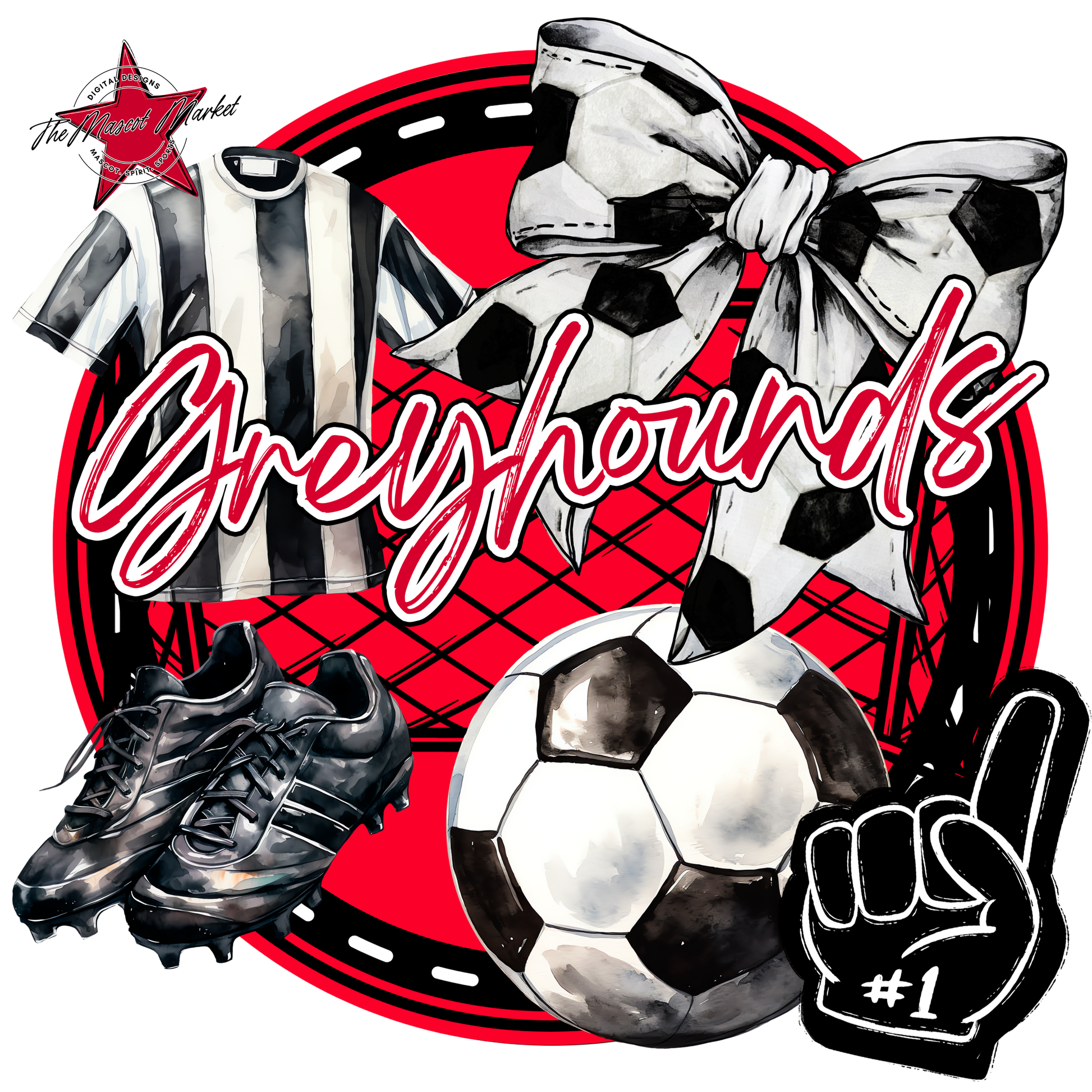 Greyhounds Circle Soccer Design-Red