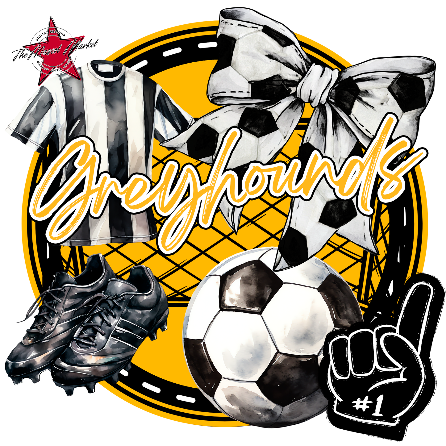 Greyhounds Circle Soccer Design-Yellow