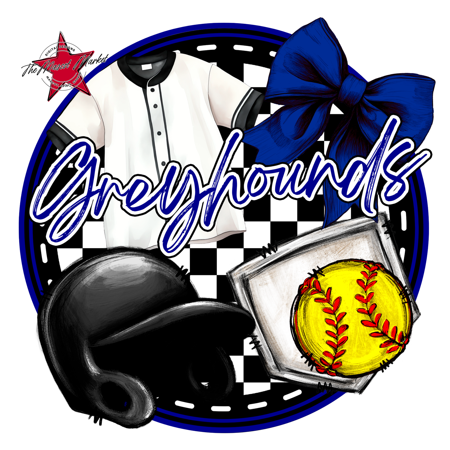 Greyhounds Circle Softball Design-Blue