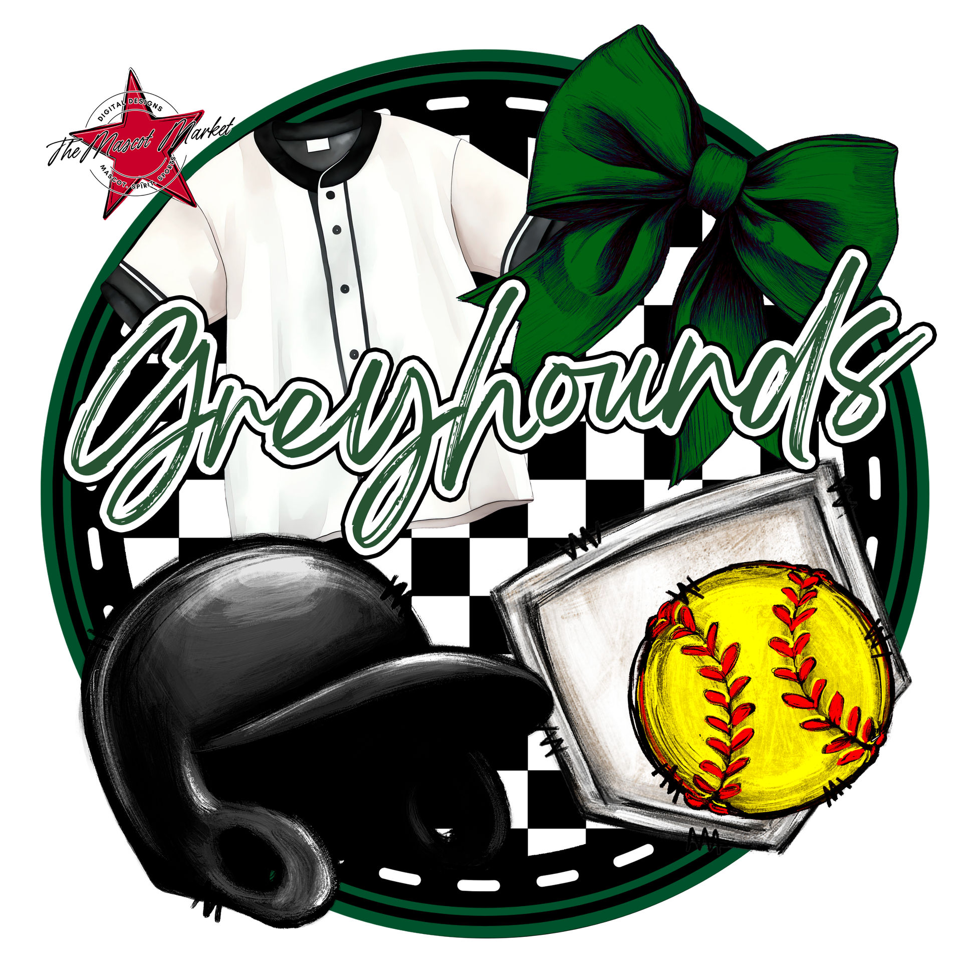 Greyhounds Circle Softball Design-Green