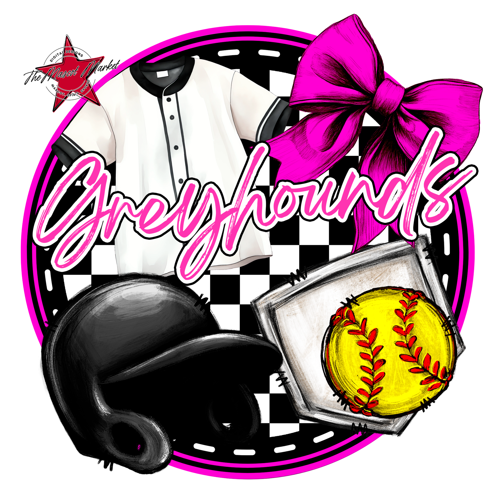 Greyhounds Circle Softball Design-Pink