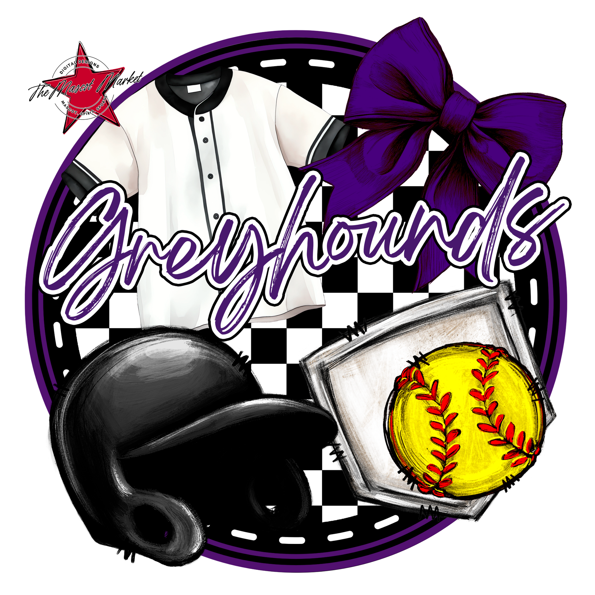 Greyhounds Circle Softball Design-Purple
