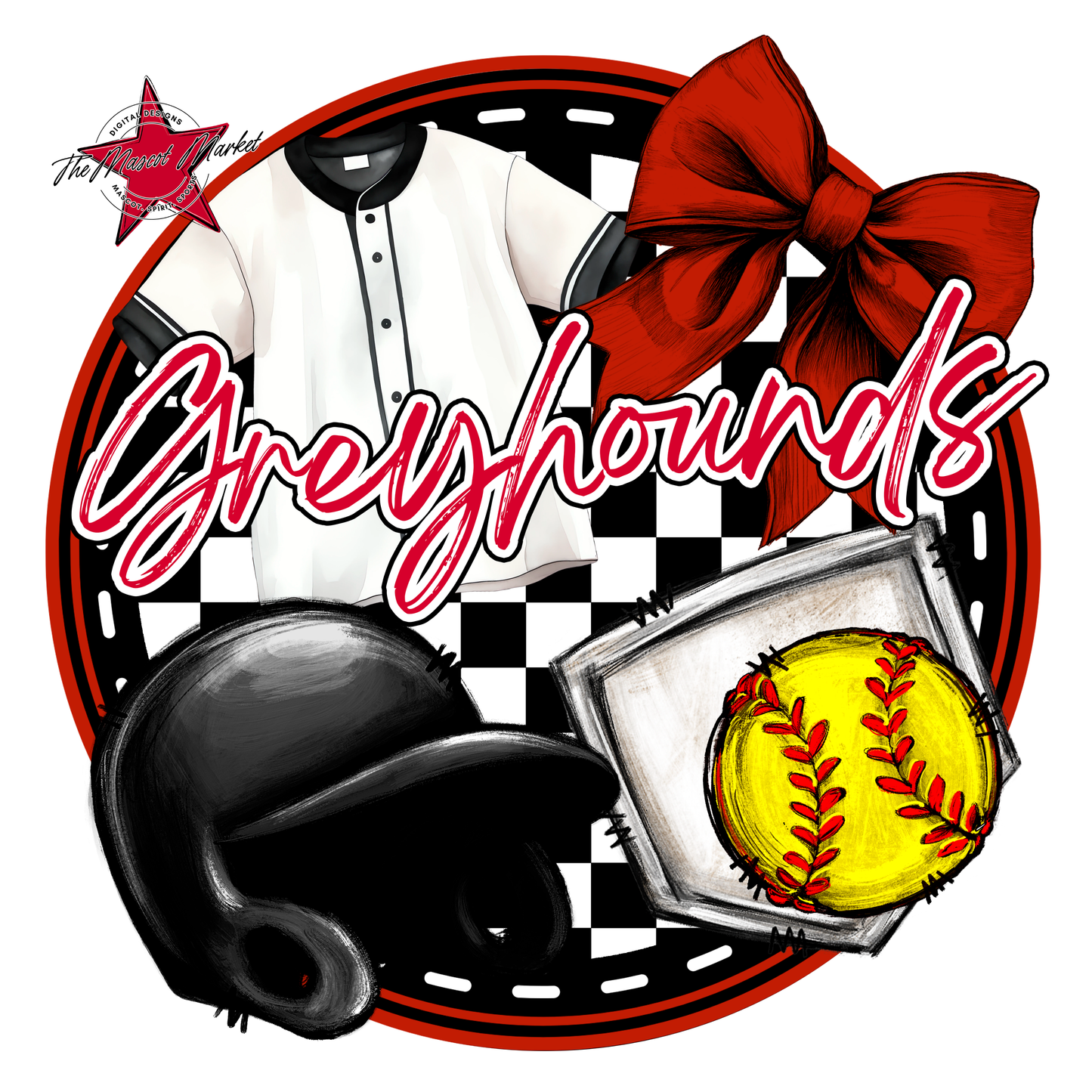 Greyhounds Circle Softball Design-Red