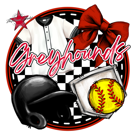 Greyhounds Circle Softball Design-Red