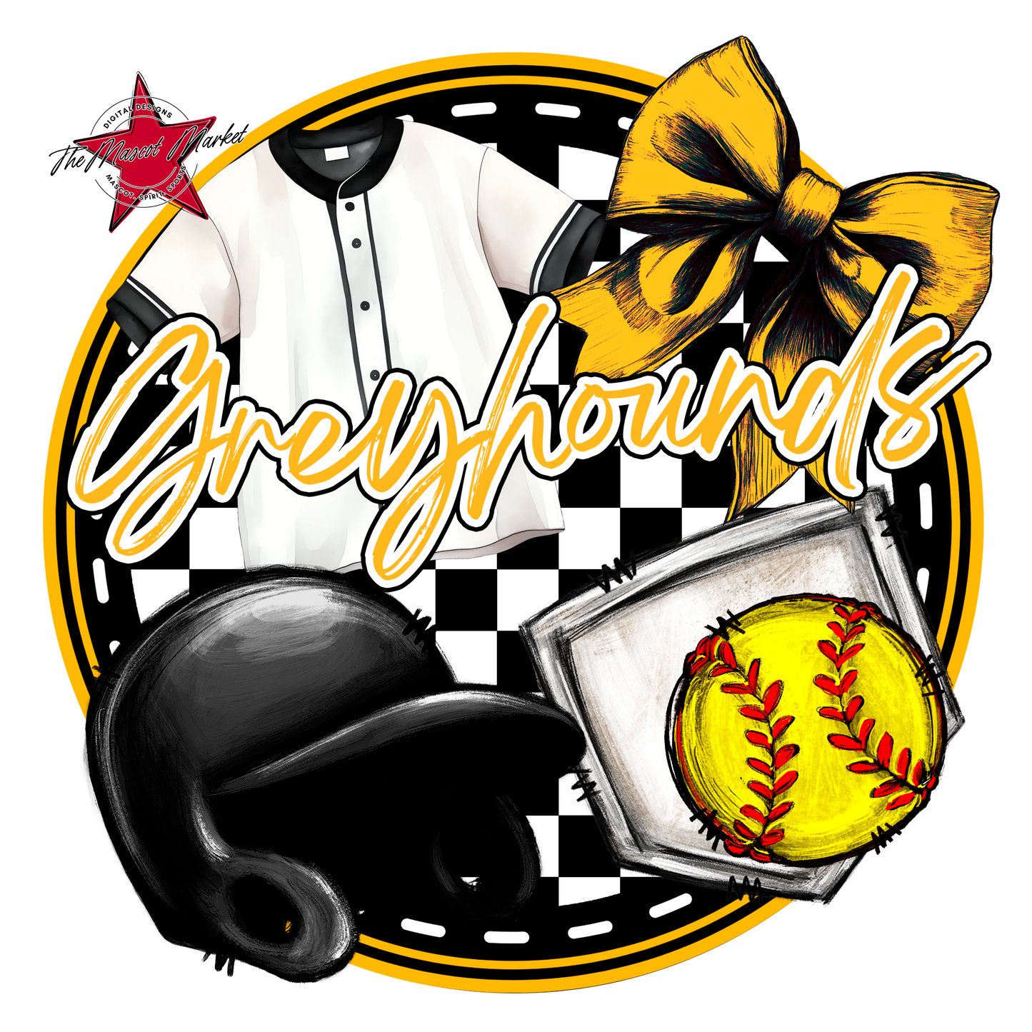 Greyhounds Circle Softball Design-Yellow