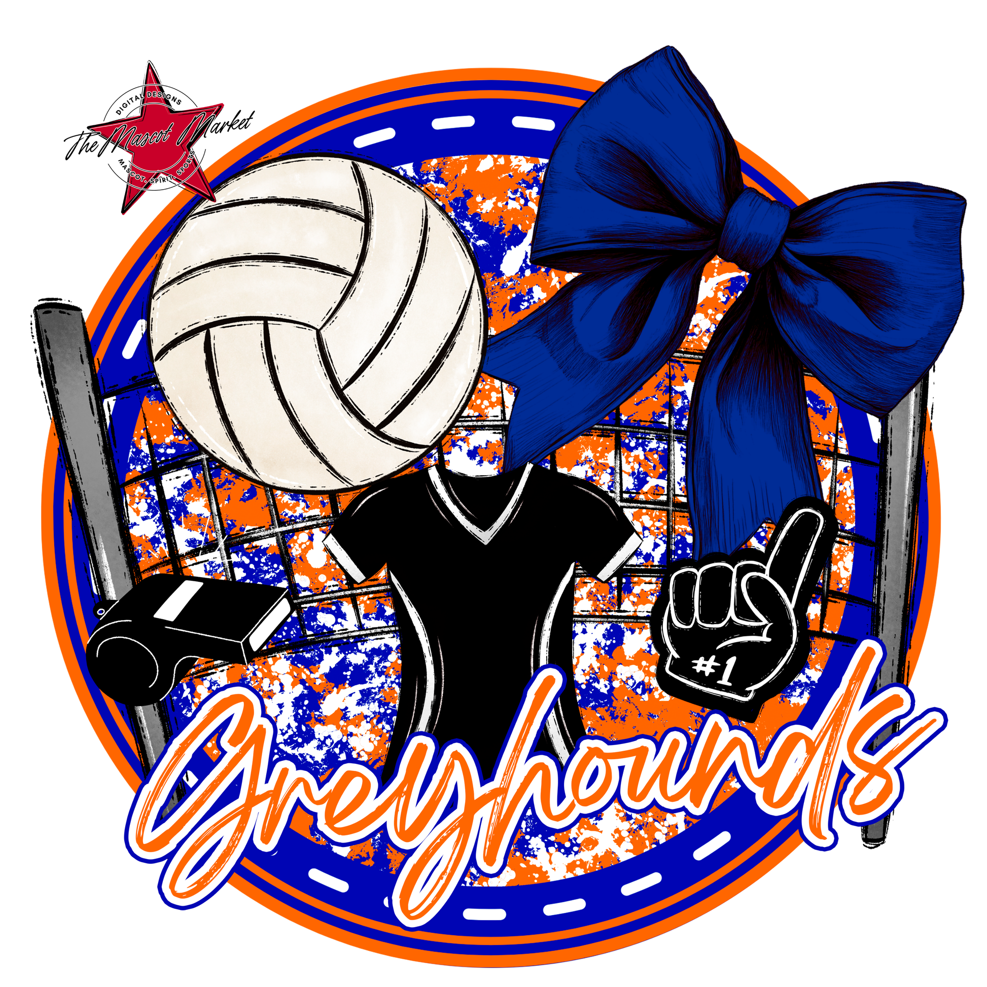 Greyhounds Circle Volleyball Design-Blue-Orange