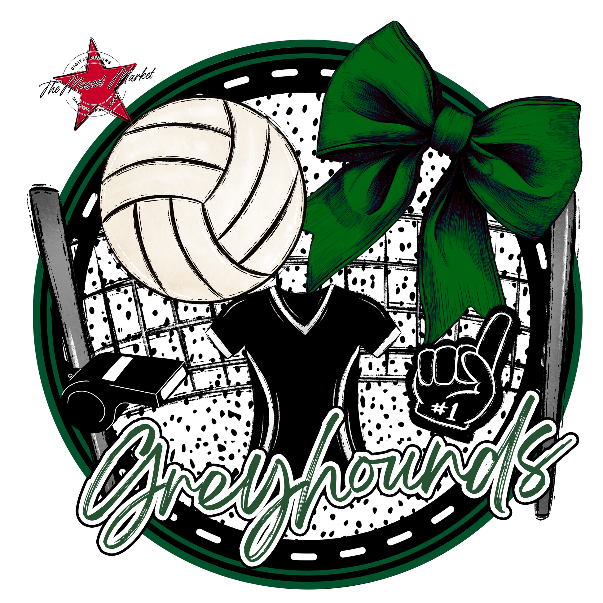 Greyhounds Circle Volleyball Design-Green