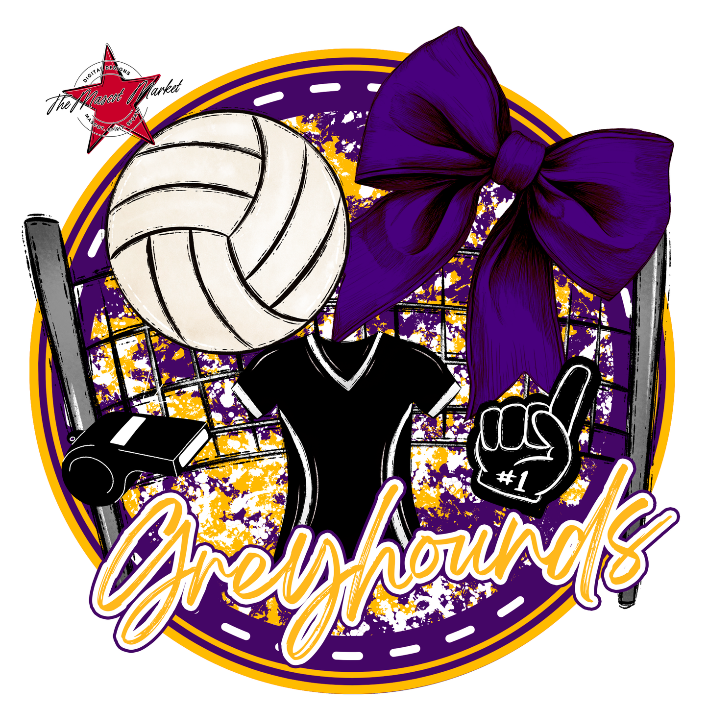 Greyhounds Circle Volleyball Design-Purple-Yellow