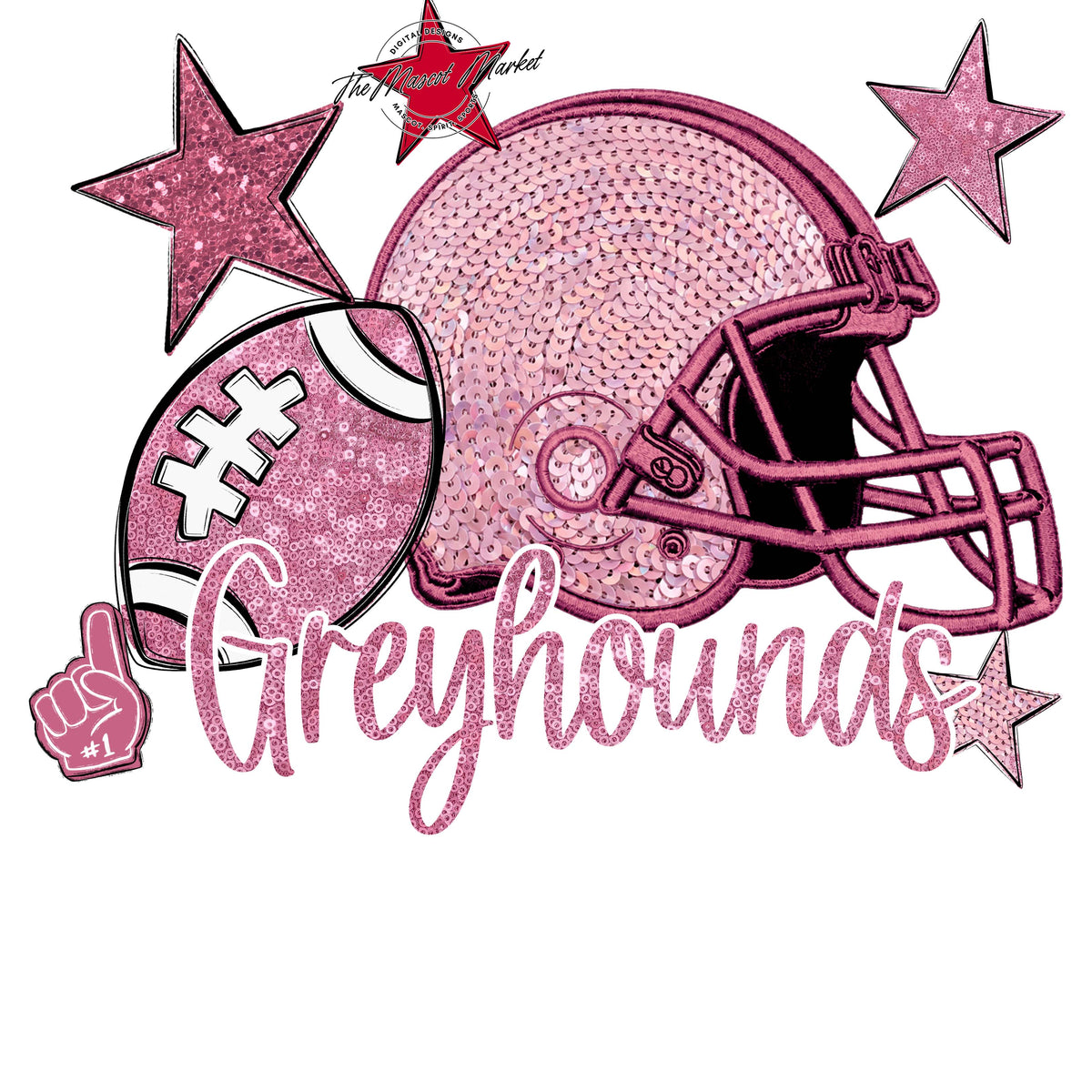 Greyhounds Football Embroidered Sequins Design-Pink Out