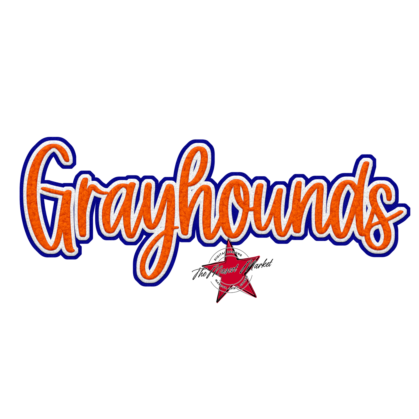 Greyhounds Faux Chenille Patch-Blue-Orange