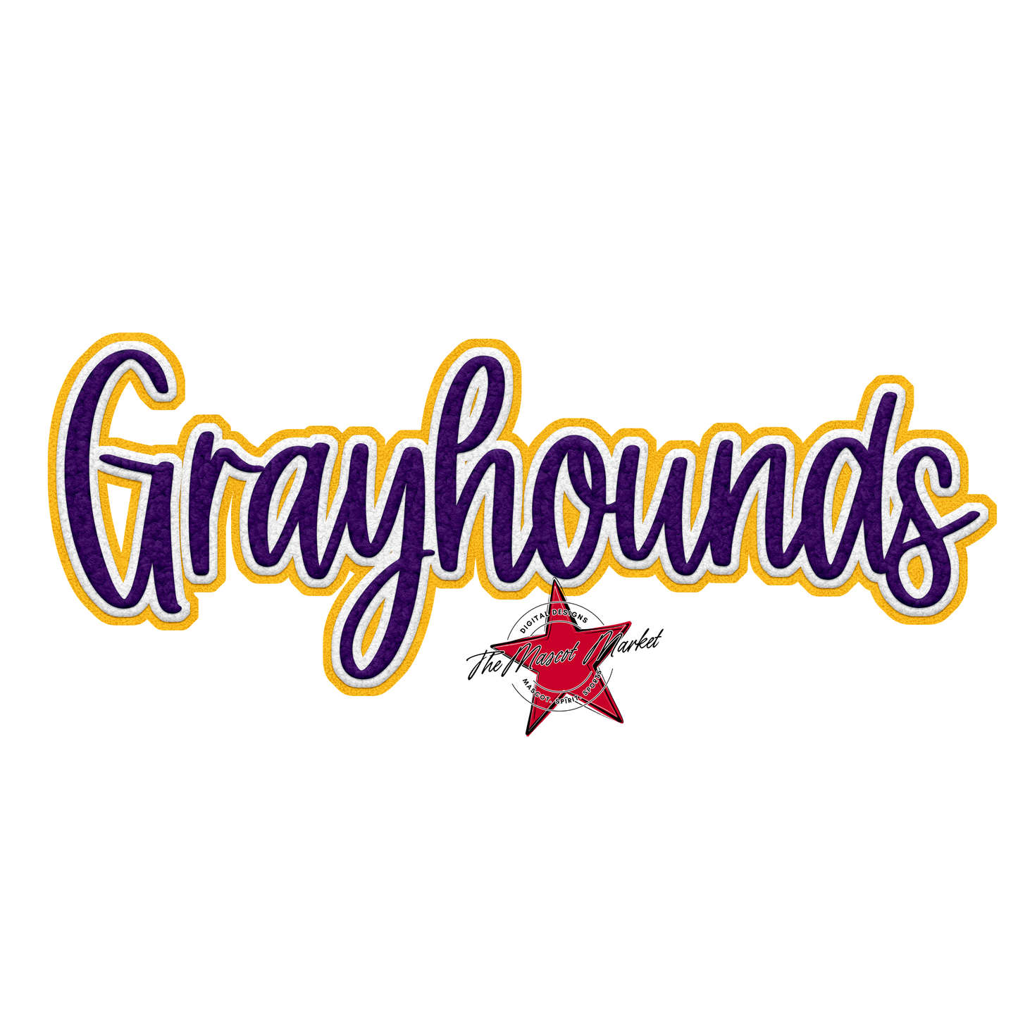 Greyhounds Faux Chenille Patch-Purple-Yellow