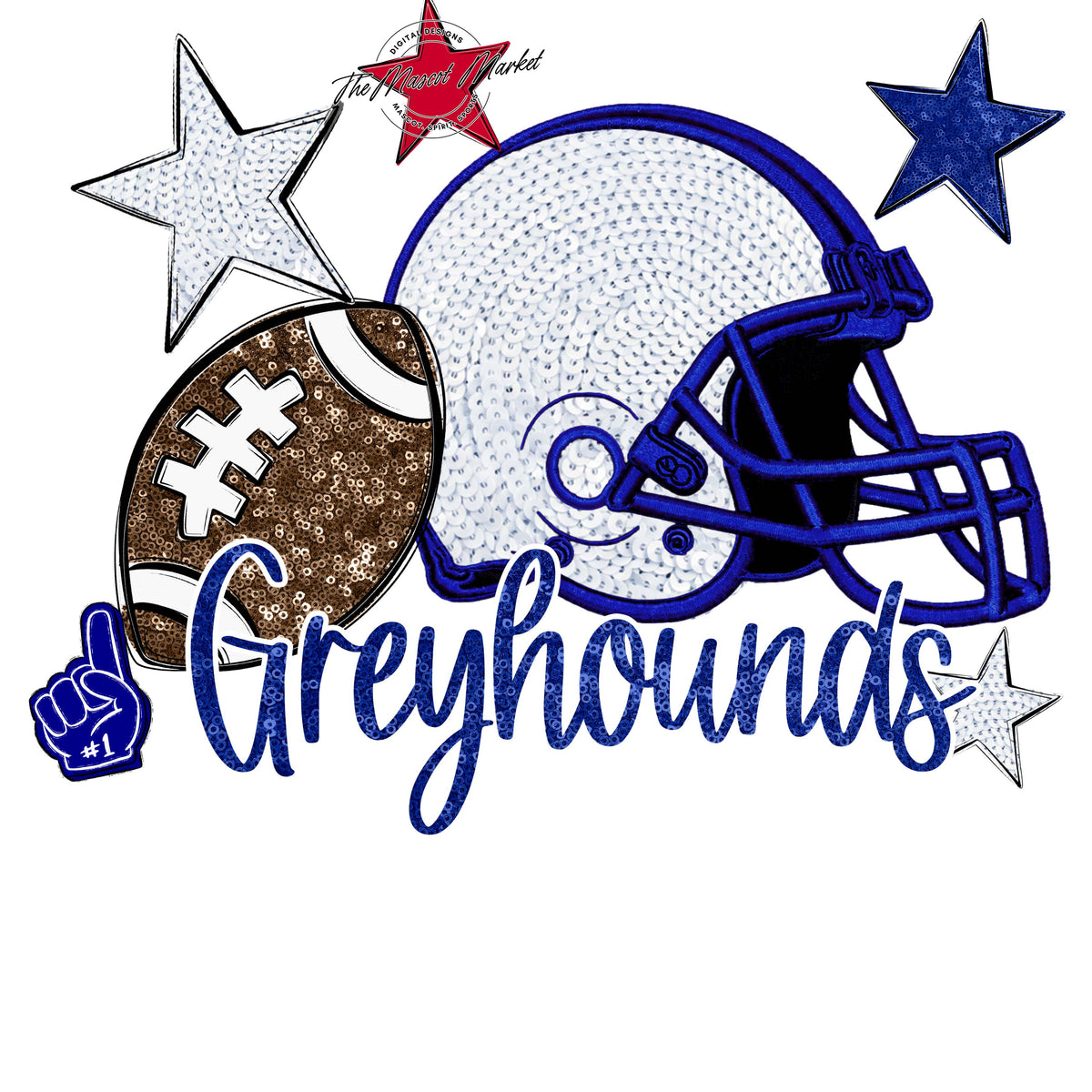 Greyhounds Football Embroidered Sequins Design-Blue