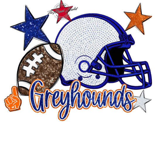 Greyhounds Football Embroidered Sequins Design-Blue & Orange