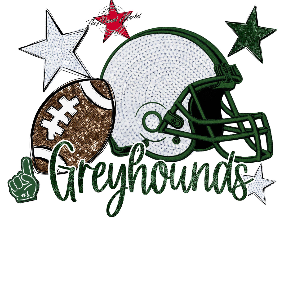 Greyhounds Football Embroidered Sequins Design-Green