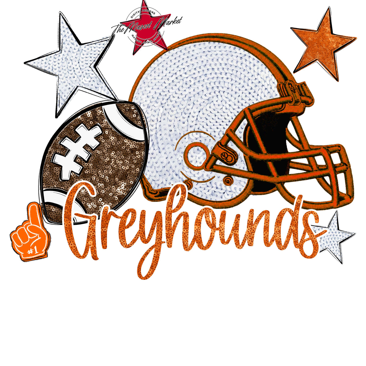 Greyhounds Football Embroidered Sequins Design-Orange