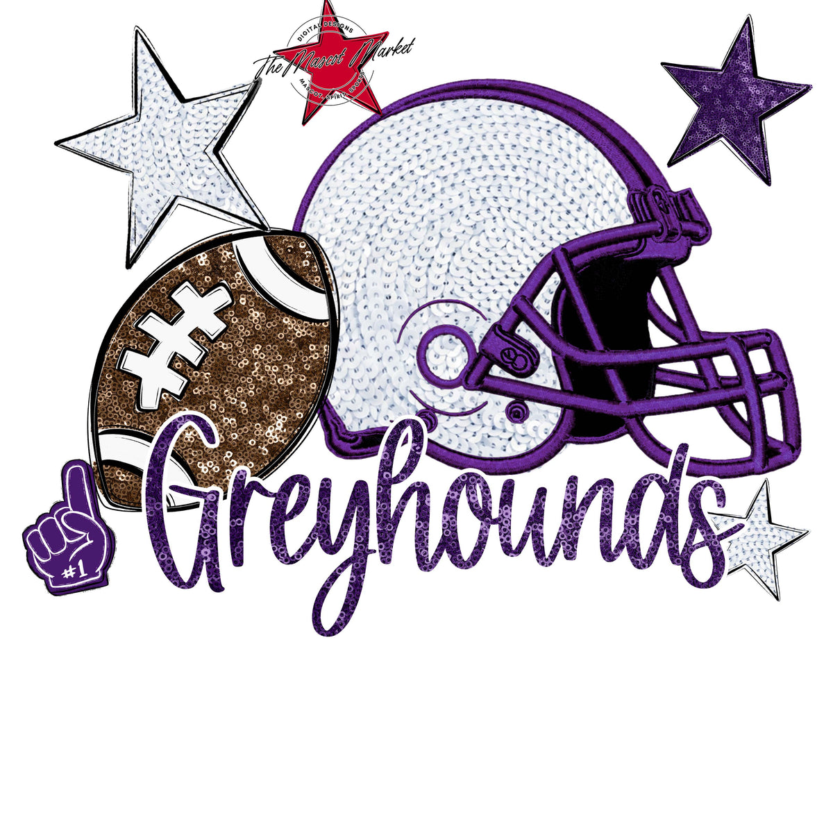 Greyhounds Football Embroidered Sequins Design-Purple