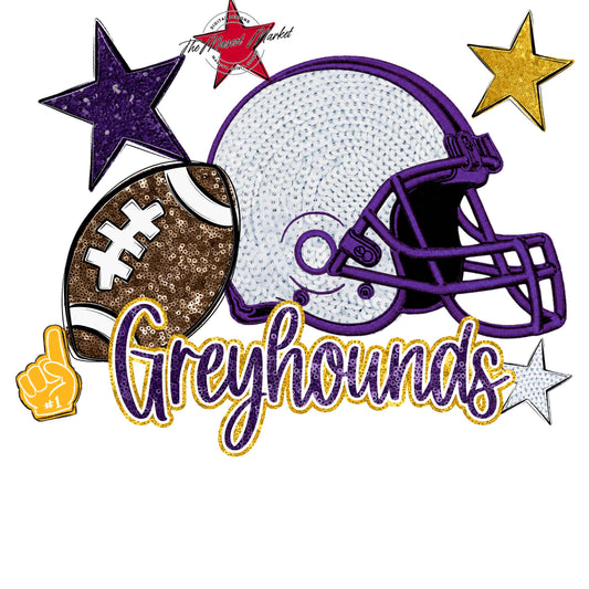 Greyhounds Football Embroidered Sequins Design-Purple & Yellow